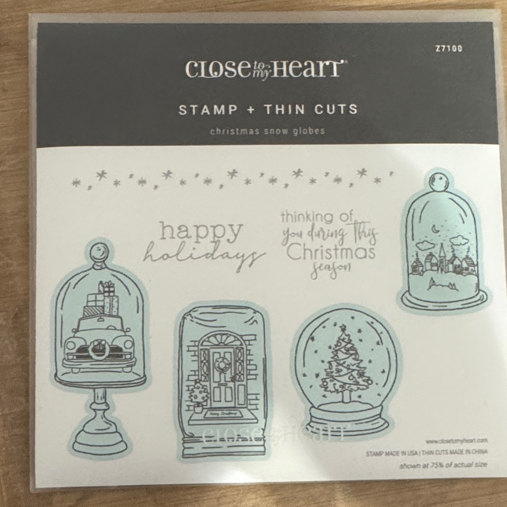 Close To My Heart Christmas Snow Globes Stamp + Thin Cuts - Light Blue & Black